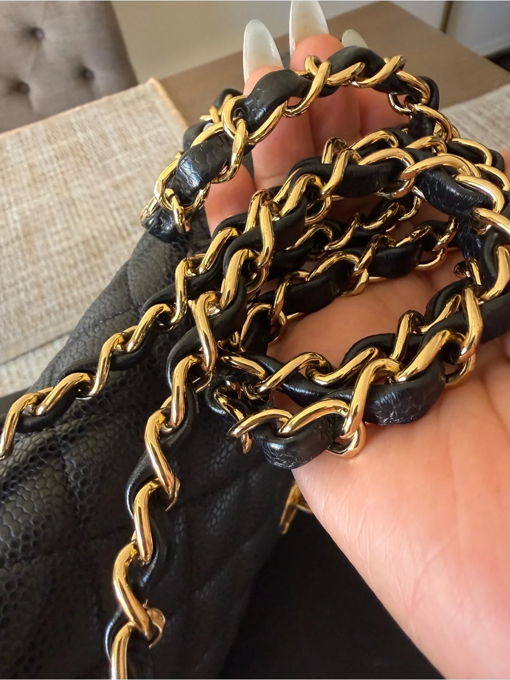 CHANEL Black Quilted Medium Caviar Shoulder Bag with Gold CC Hardware